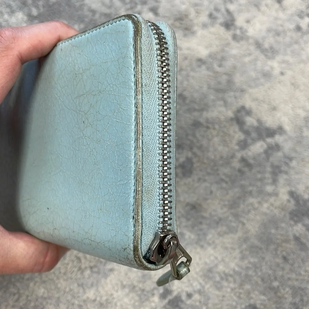 Balenciaga Zip Around Classic Continental Long Wallet Baby Blue Leather